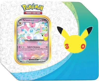 Pokémon TCG 30th Celebration Sylveon ex Tin – 5 Booster Packs