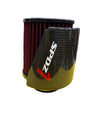 Carbon fiber air filter with 'SPDZ' branding on a yellow background