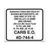 Replacement CARB Sticker - Burger Motorsports 