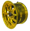 Gold alloy wheel on a dark textured background