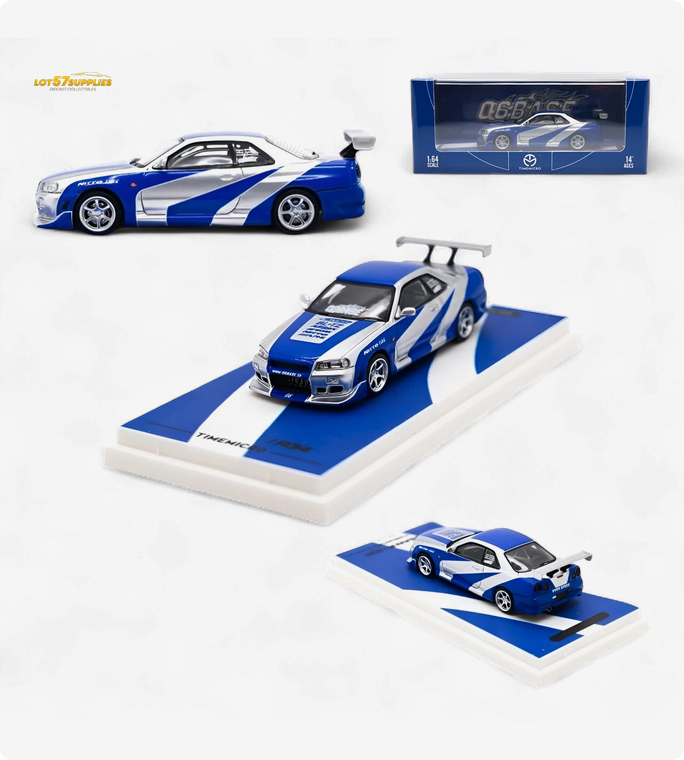 TimeMicro SKYLINE GT-R R34 - Blue Silver Ordinary 1:64
