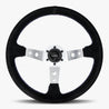 The Daytona | Black Alcantara Suede | Silver Spoke | Bavarian Stitch - JackSpania Racing
