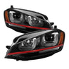 Spyder Volkswagen Golf VII 14-16 Projector Headlights DRL LED Red Stripe Blk PRO-YD-VG15-RED-DRL-BK SPYDER