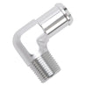 Edelbrock Hose End 90-Deg 1/2In NPT to 3/4In Barb Clear Anodize Edelbrock