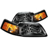 ANZO 1999-2004 Ford Mustang Crystal Headlights Black ANZO