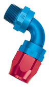 Russell Performance -10 AN Red/Blue 90 Deg Full Flow Swivel Pipe Thread Hose End (With 3/8in NPT) Russell
