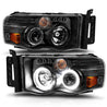 ANZO 2002-2005 Dodge Ram 1500 Projector Headlights w/ Halo Black Clear Amber ANZO