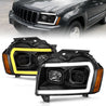 ANZO 2005-2007 Jeep Grand Cherokee Projector Headlights w/ Light Bar Switchback Black Housing ANZO