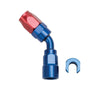 Russell Performance 3/8in SAE Quick Disc Female to -6 Hose Red/Blue 45 Degree Hose End Russell