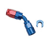 Russell Performance 5/16in SAE Quick Disc Female to -6 Hose Red/Blue 45 Degree Hose End Russell