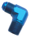 Russell Performance -16 AN to 1in NPT 90 Degree Flare to Pipe Adapter (Blue) Russell