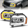 ANZO 05-07 Jeep Grand Cherokee Projector Headlights - w/ Light Bar Switchback Chrome Housing ANZO