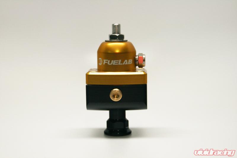Fuelab 575 High Pressure Adjustable Mini FPR Blocking 25-65 PSI (1) -6AN In (2) -6AN Out - Gold Fuelab