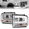 ANZO 99-04 Ford F250/F350/F450/Excursion (excl 99) Projector Headlights - w/Light Bar Chrome Housing ANZO