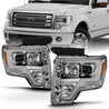 ANZO 2009-2014 Ford F-150 Projector Headlight Plank Style Chrome Amber ANZO