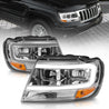 ANZO 1999-2004 Jeep Grand Cherokee Crystal Headlights w/ Light Bar Chrome Housing ANZO