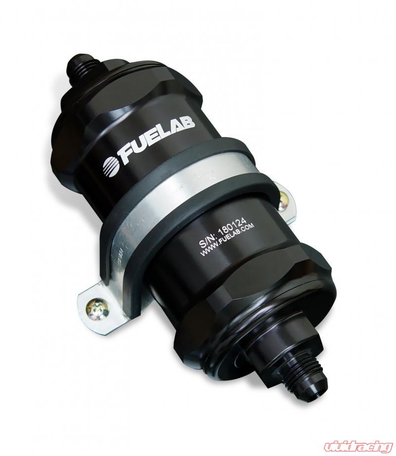 Fuelab 818 In-Line Fuel Filter Standard -10AN In/-6AN Out 10 Micron Fabric - Black Fuelab