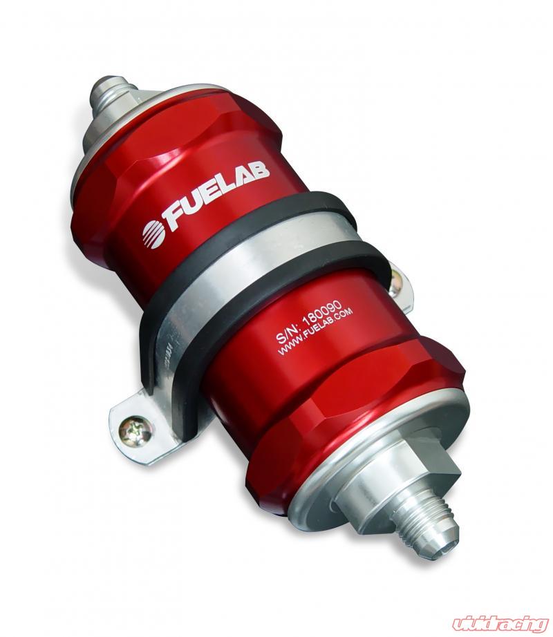 Fuelab 818 In-Line Fuel Filter Standard -12AN In/-10AN Out 10 Micron Fabric - Red Fuelab