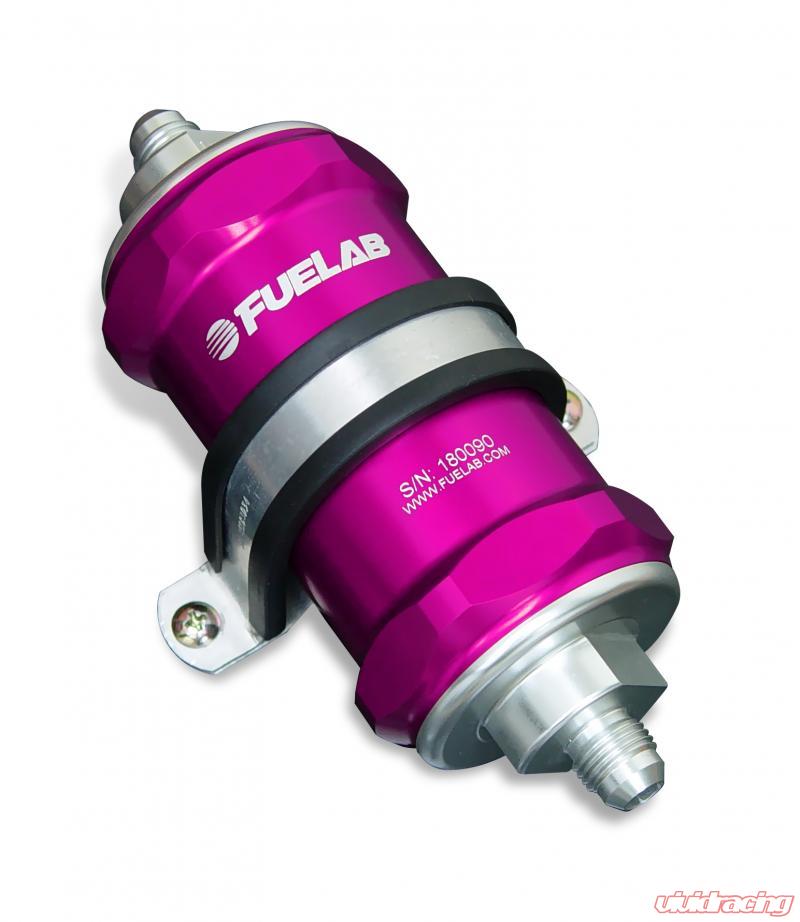 Fuelab 818 In-Line Fuel Filter Standard -6AN In/-12AN Out 10 Micron Fabric - Purple Fuelab