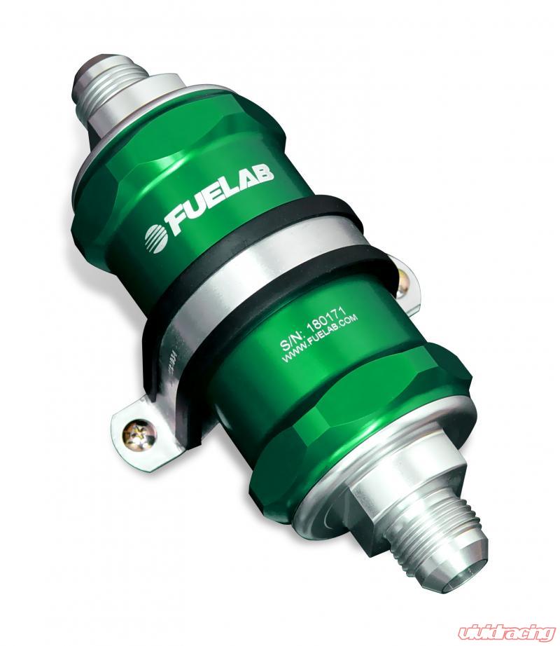 Fuelab 818 In-Line Fuel Filter Standard -10AN In/-12AN Out 10 Micron Fabric - Green Fuelab