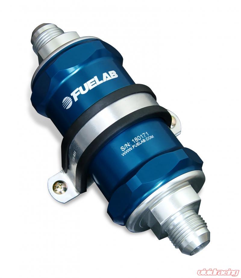 Fuelab 818 In-Line Fuel Filter Standard -10AN In/-12AN Out 40 Micron Stainless - Blue Fuelab