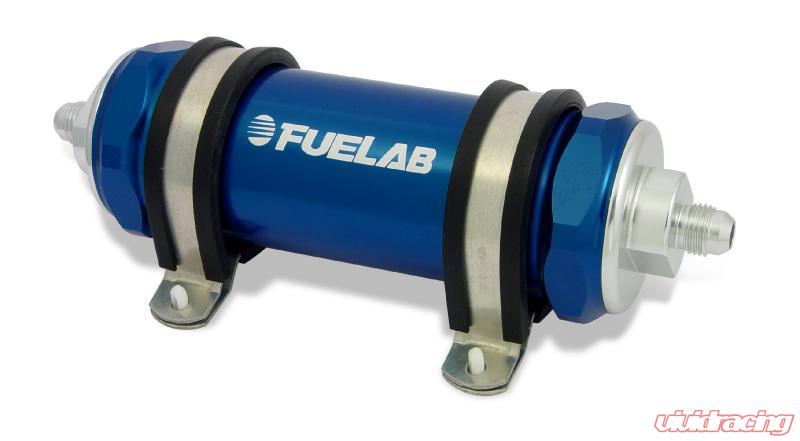 Fuelab 828 In-Line Fuel Filter Long -12AN In/-10AN Out 10 Micron Fabric - Blue Fuelab