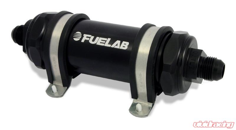 Fuelab 828 In-Line Fuel Filter Long -12AN In/-8AN Out 40 Micron Stainless - Black Fuelab