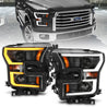 ANZO 2015-2017 Ford F-150 Projector Headlights w/ Plank Style Switchback Black w/ Amber ANZO