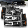 ANZO 88-98 Chevrolet C1500 Crystal Headlights w/ Light Bar Black Housing w/ Signal Side Markers 8Pcs ANZO
