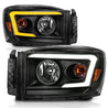Anzo 06-09 Dodge RAM 1500/2500/3500 Headlights Black Housing/Clear Lens (w/Switchback Light Bars) ANZO