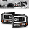 ANZO 99-04 Ford F250/F350/F450/Excursion (excl 99) Projector Headlights - w/ Light Bar Black Housing ANZO