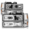 ANZO 88-98 Chevrolet C1500 Crystal Headlights w/Light Bar Chrome Housing w/ Signal Side Markers 8Pcs ANZO