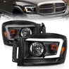 Anzo 06-09 Dodge RAM 1500/2500/3500 Headlights Black Housing/Clear Lens (w/ Light Bars) ANZO