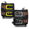 ANZO 14-15 Chevrolet Silverado 1500 Projector Headlights w/ Plank Style Switchback Black w/ Amber ANZO