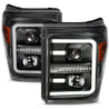 ANZO 2011-2016 Ford F250 Projector Headlights w/ Plank Style Switchback Black w/ Amber ANZO