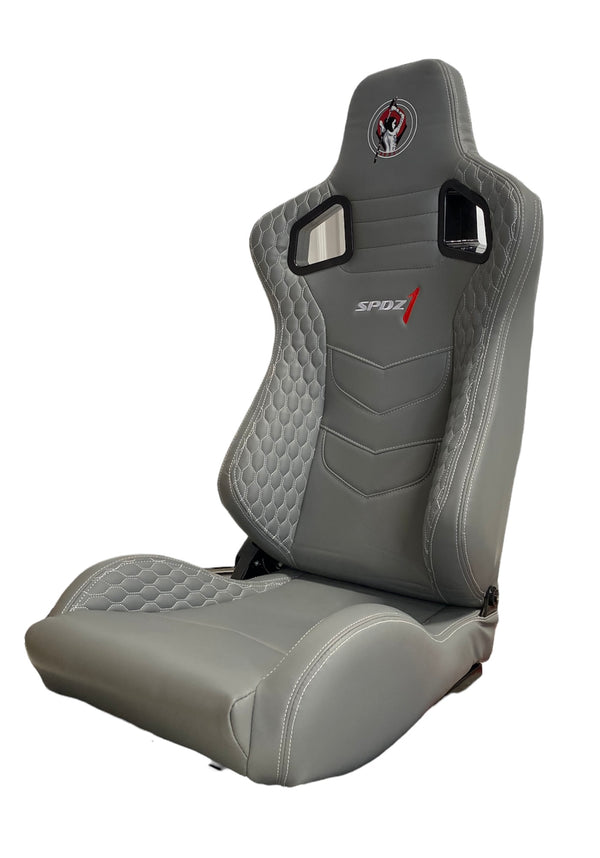 SPDZ1 Katana Racing Seats Gray Leather with White Cross Stitch Reclinable