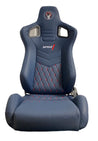 SPDZ1 Ballistic Seats Deep Blue Leather with Red Cross Stitch Reclinable SPDZ1