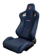 SPDZ1 Ballistic Seats Deep Blue Leather with Red Cross Stitch Reclinable SPDZ1