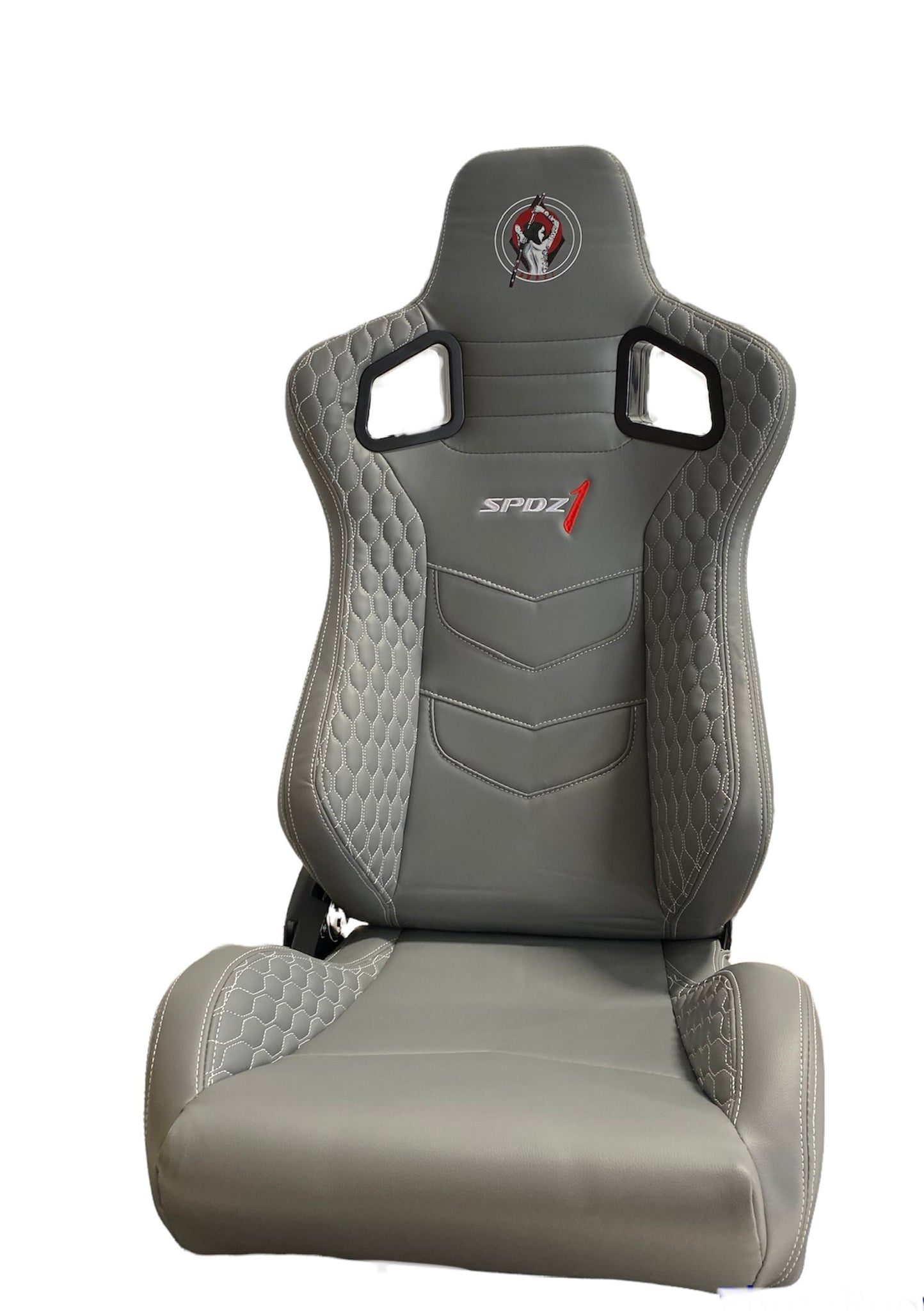 SPDZ1 Katana Seats Gray Leather with White Cross Stitch Reclinable SPDZ1